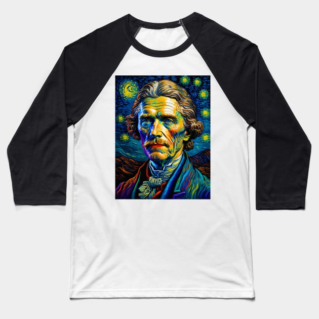 Thomas Jefferson in starry night Baseball T-Shirt by FUN GOGH